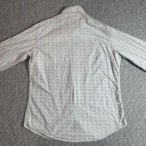 PD&C Mens Grey Geometric Quatrefoil Cotton Button Down Shirt Medium
